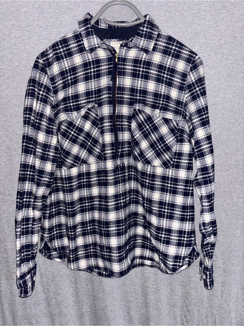 J.Crew Women’s Navy & White Plaid Flannel Shirt 1/2 Zip